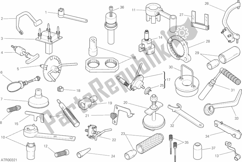 Alle onderdelen voor de Werkplaatsgereedschap (motor) van de Ducati Hypermotard Hyperstrada Thailand 821 2015